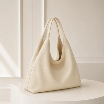 Grand sac cabas vintage PU blanc — vue de face sur fond blanc