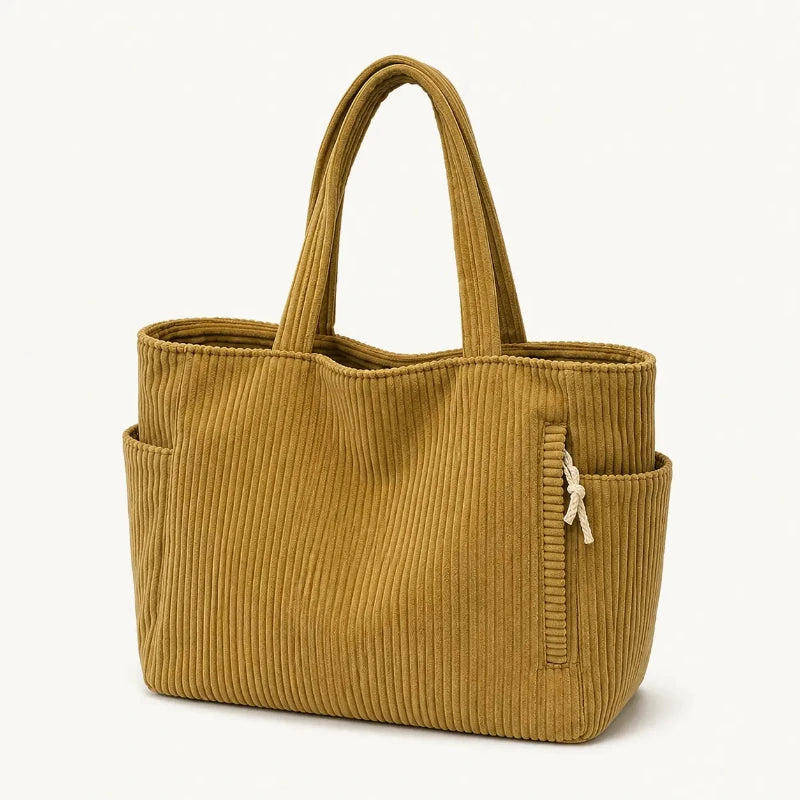 sac cabas velours scolaire jaune sur fond blanc