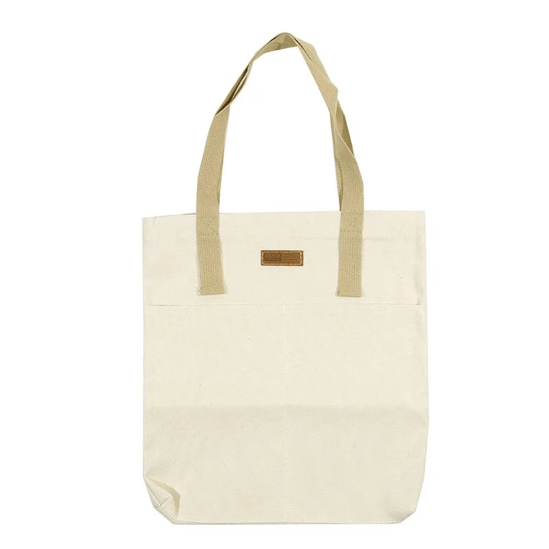 Sac cabas en toile bicolore blanc — vue de face sur fond blanc