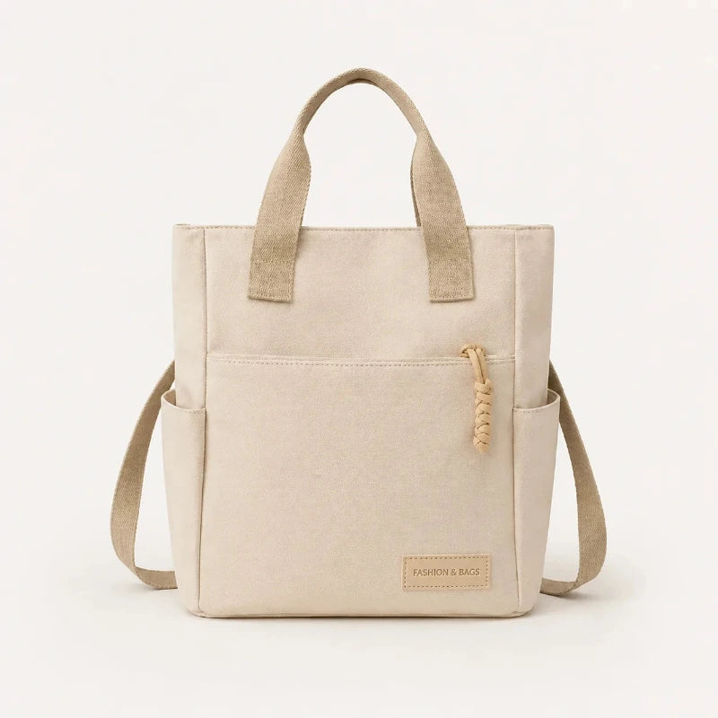 Sac cabas étanche en toile beige — vue de face sur fond blanc