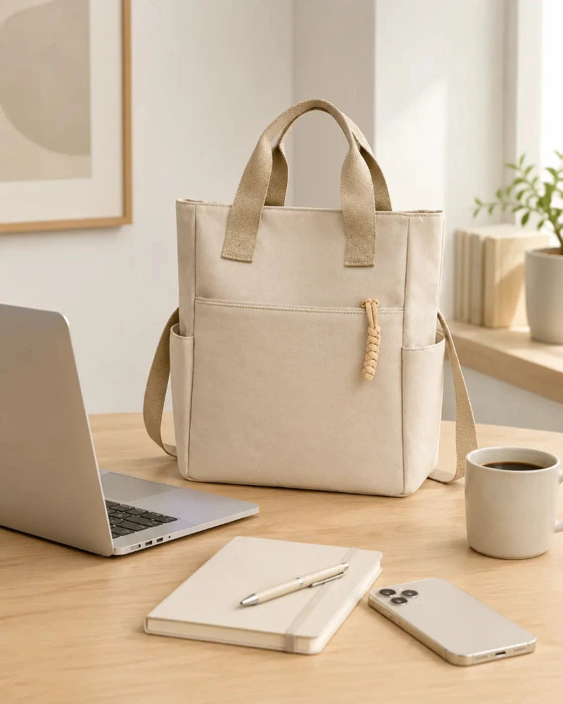sac beige sur un bureau