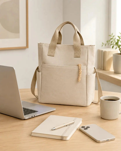 sac beige sur un bureau