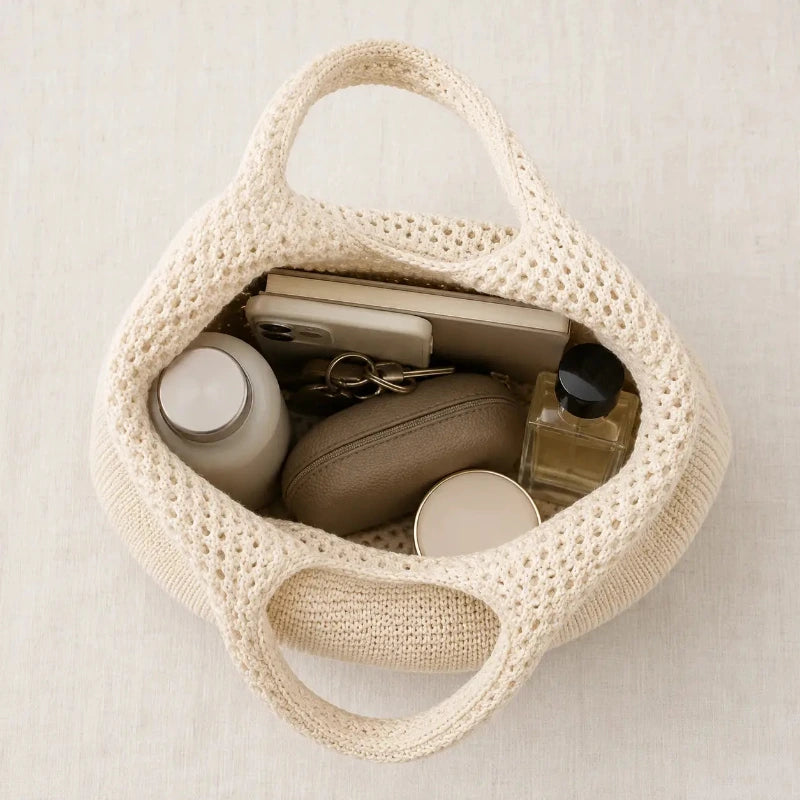 Détail du tissage ajouré crochet – sac cabas tressé femme