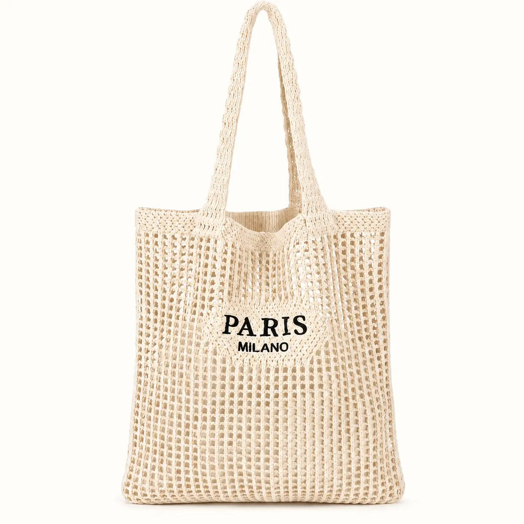 sac cabas tressé paris sur fond blanc
