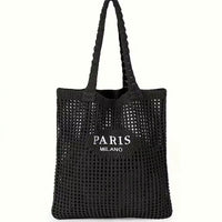 sac cabas tressé paris noir sur fond blanc