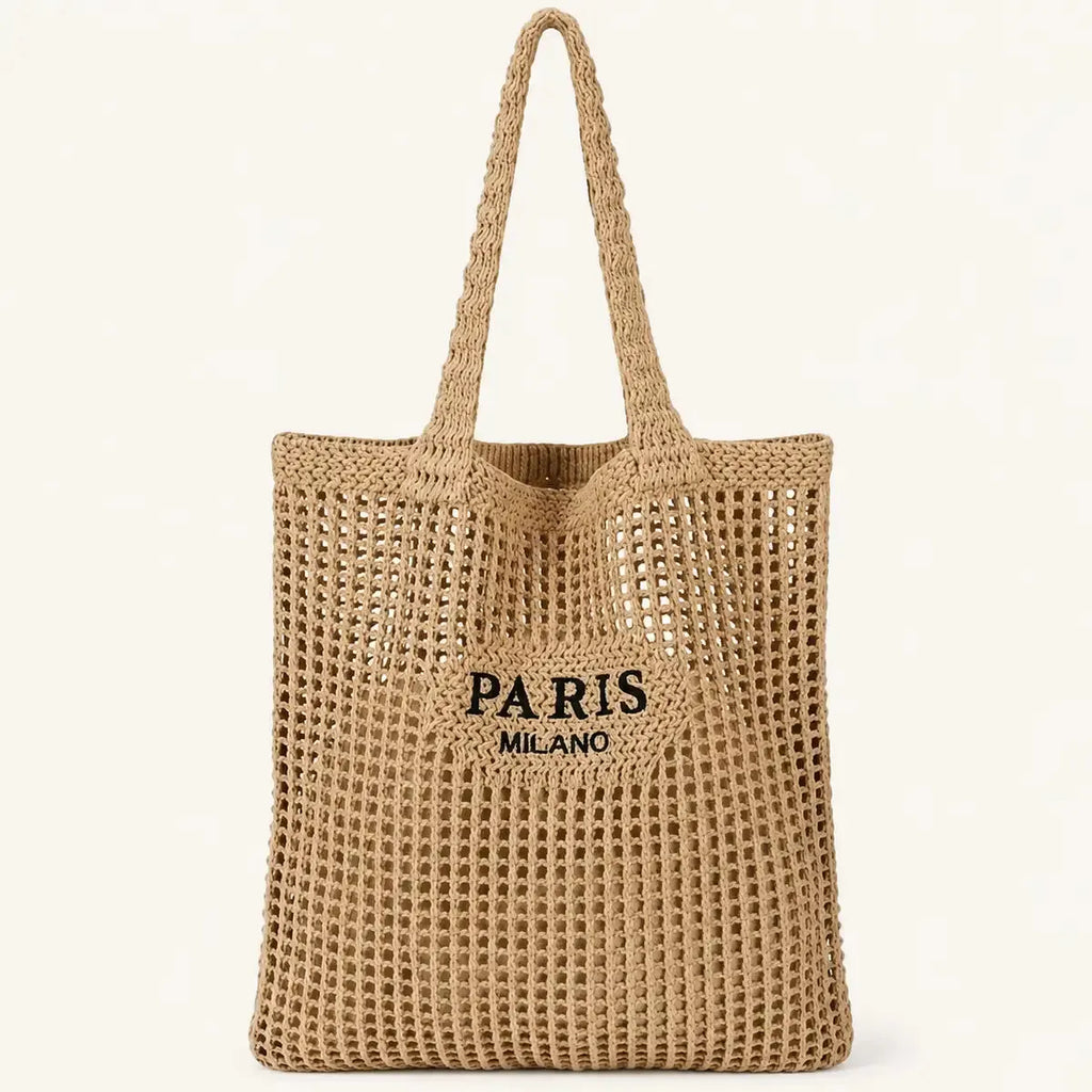 Sac cabas tricoté lettré Paris femme