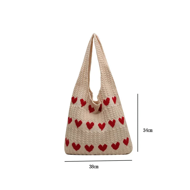 Dimensions sac cabas cœur en tricot 38x34cm