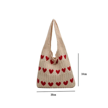 Dimensions sac cabas cœur en tricot 38x34cm