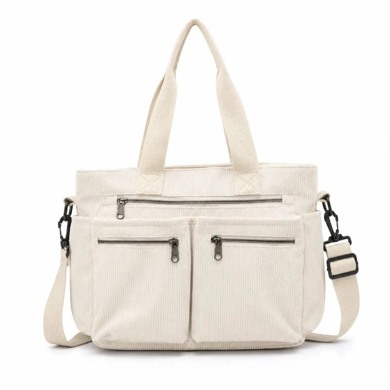 Sac cabas en velours large beige — vue de face sur fond blanc