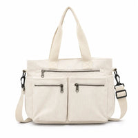 Sac cabas en velours large beige — vue de face sur fond blanc