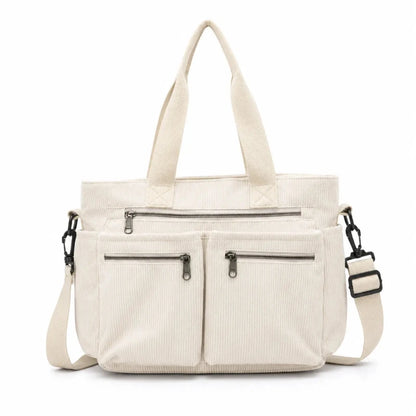 Sac cabas en velours large beige — vue de face sur fond blanc
