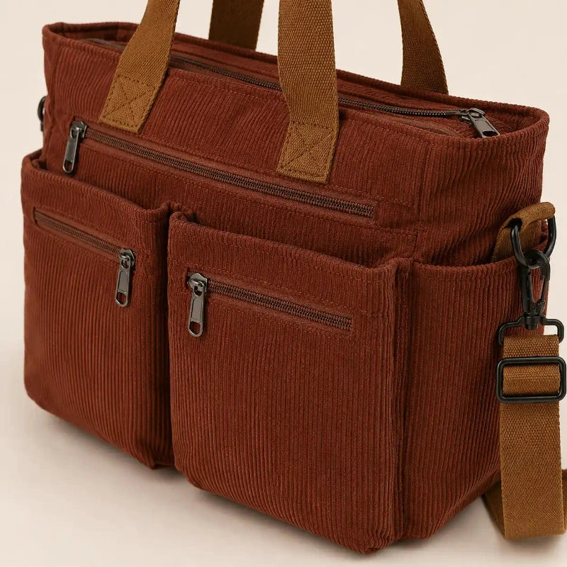 Sac cabas en velours large marron — vue de face sur fond blanc