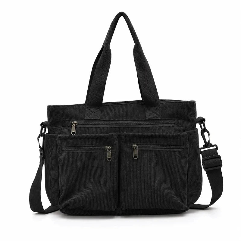 Sac cabas en velours large noir — vue de face sur fond blanc