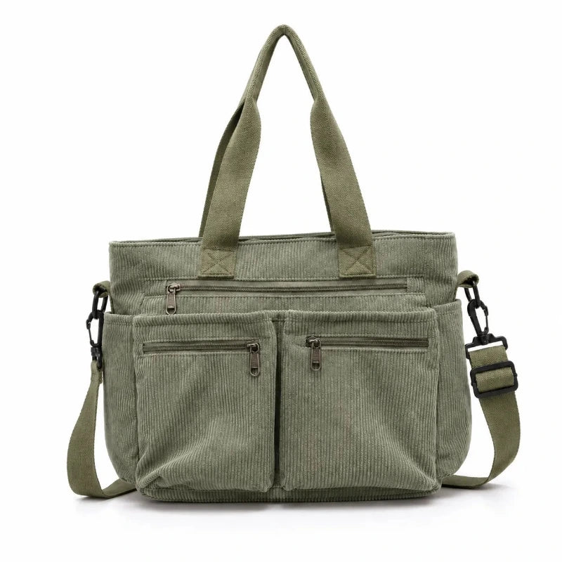 Sac cabas en velours large vert — vue de face sur fond blanc