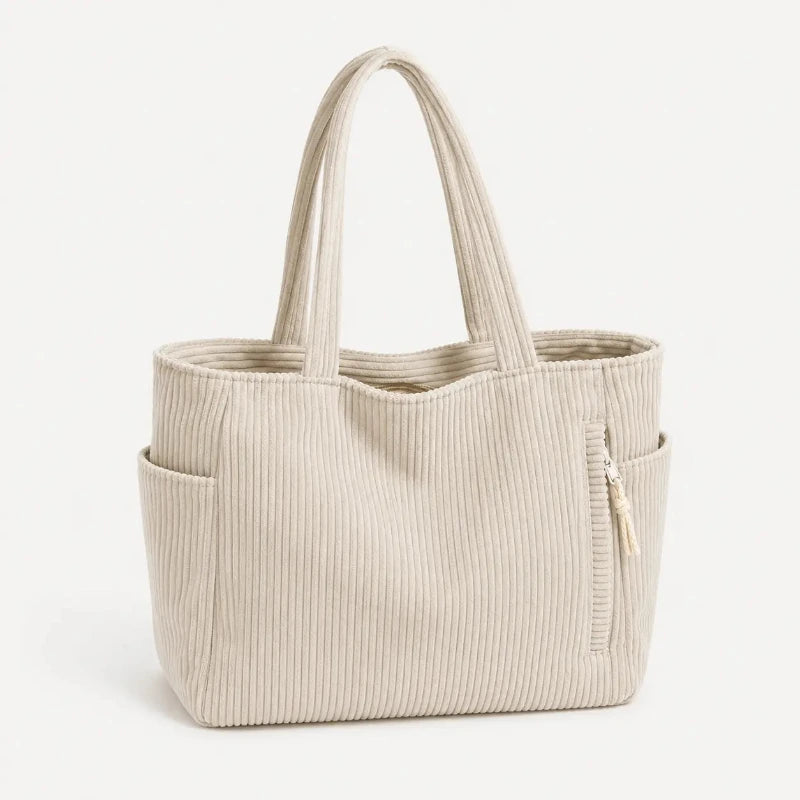 sac cabas velours beige de face