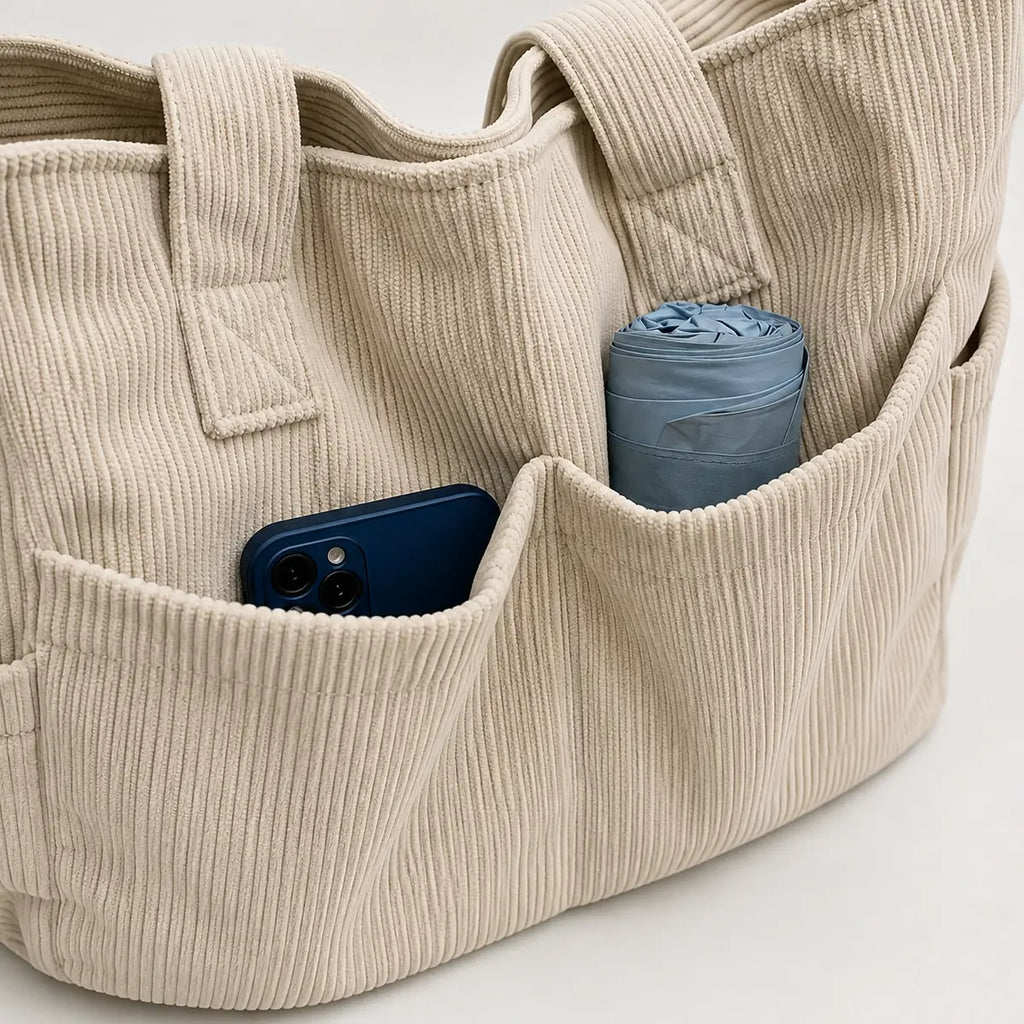 zoom sur les poches extérieures du sac cabas 