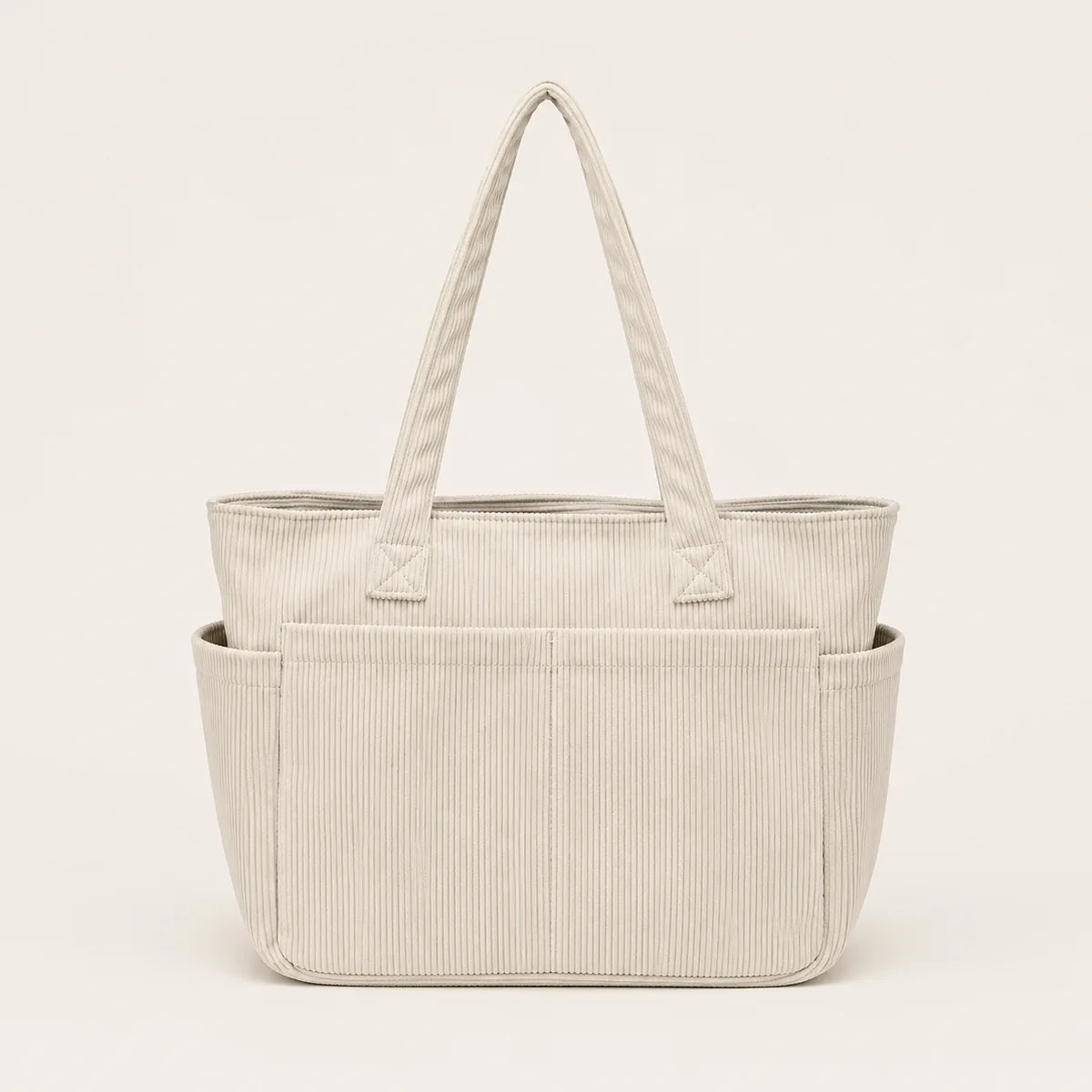 sac cabas velours cotele raye sur fond blanc