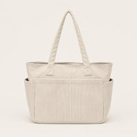 sac cabas velours cotele raye sur fond blanc