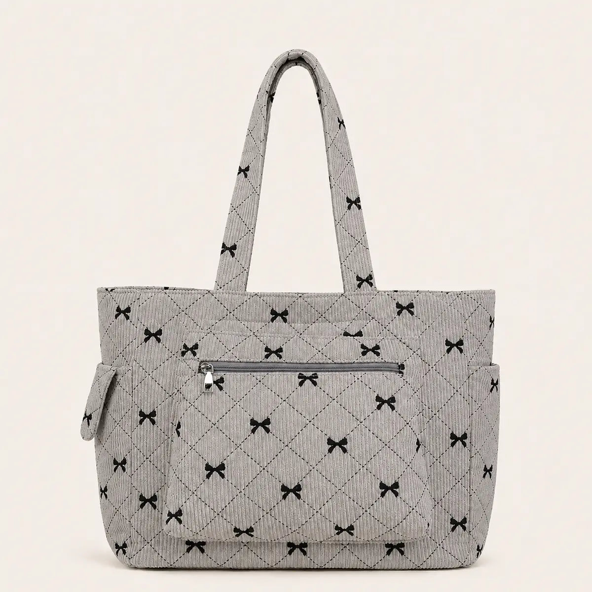 sac-cabas-velours-noeud-gris sur fond blanc