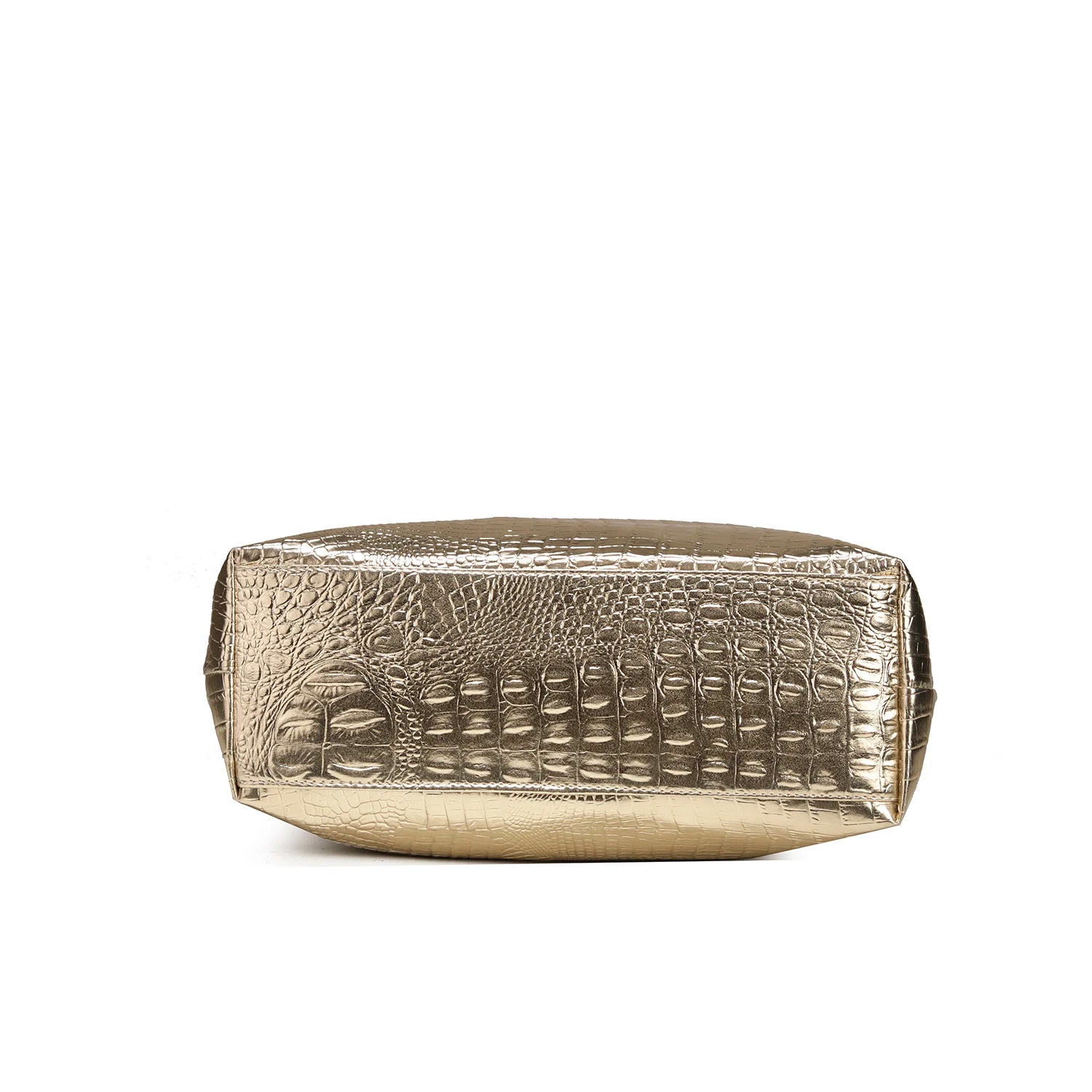 Sac cabas brillant crocodile — vue du dessous avec pieds