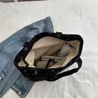 Sac cabas velours motif fraise — détail motif cotélé